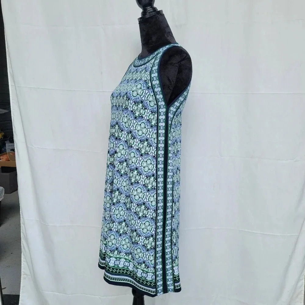 NWT Max Studio Shift Dress Sleveless Stretch-Knit Polyester Navy Blue Green XS - Picture 9 of 10